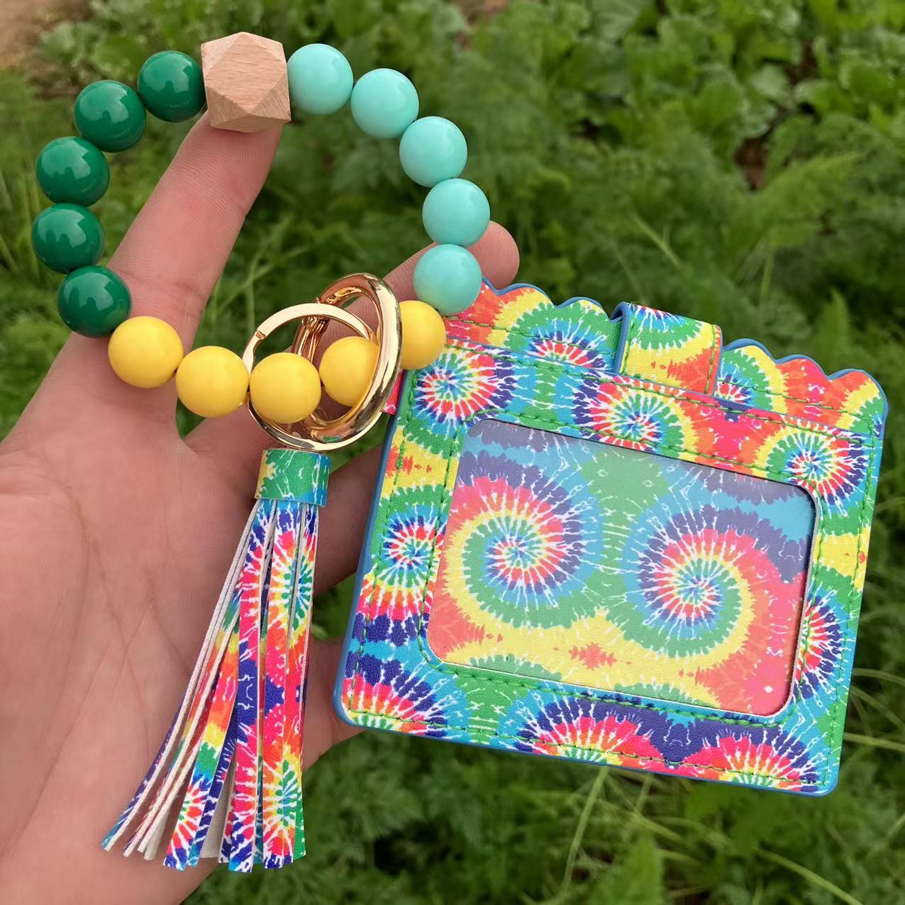 Wholesale Card Holder Pu Tassel Beads Bracelet Wallet Keychain